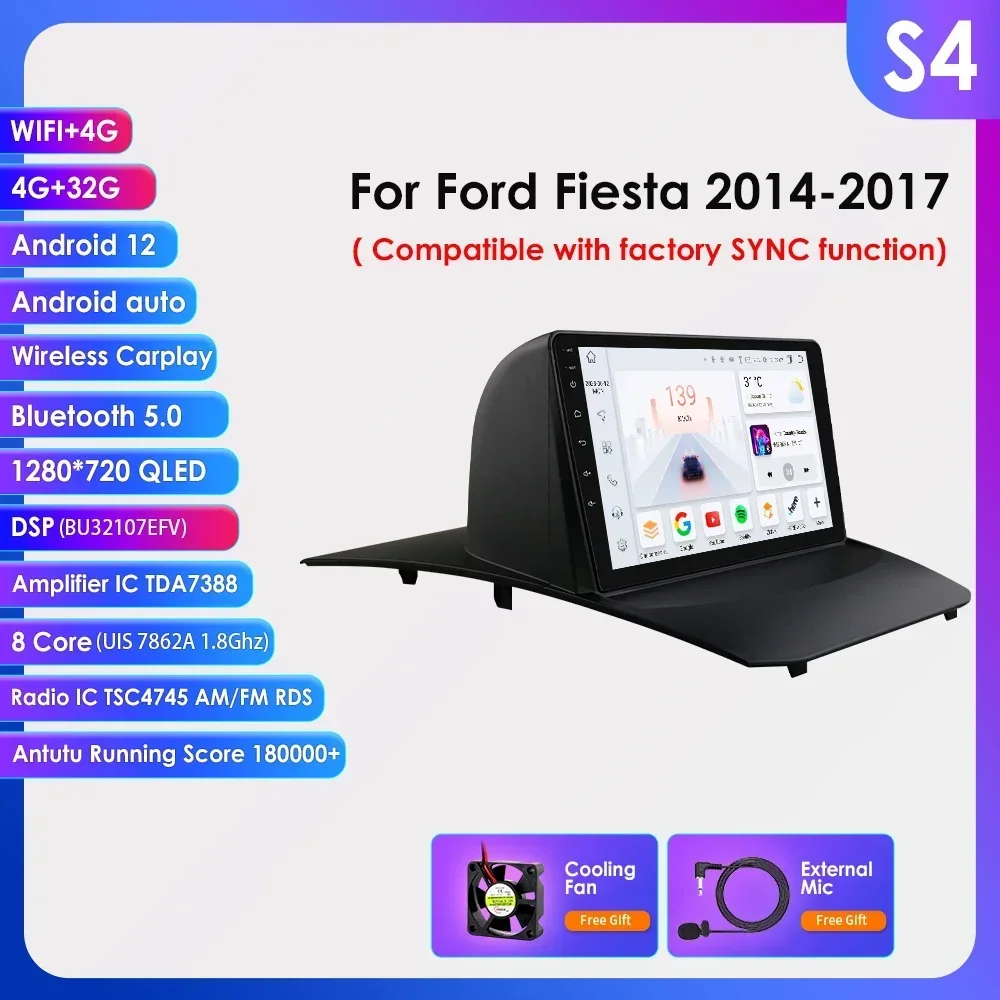 thumbnail image 1 of Radio para coche Android 4G 8Core para Ford Fiesta 2009-2014 2015 2016 2017 Reproductor multimedia GPS navi Carplay 2din SWC Autoradio, 1 of 5