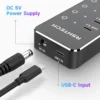 RSHTECH 7-Port Powered USB C Hub with 10Gbps USB-C 3.2 Ports Individual Touch Switches 5V/3A Power Adapter Laptop USB Splitter 5