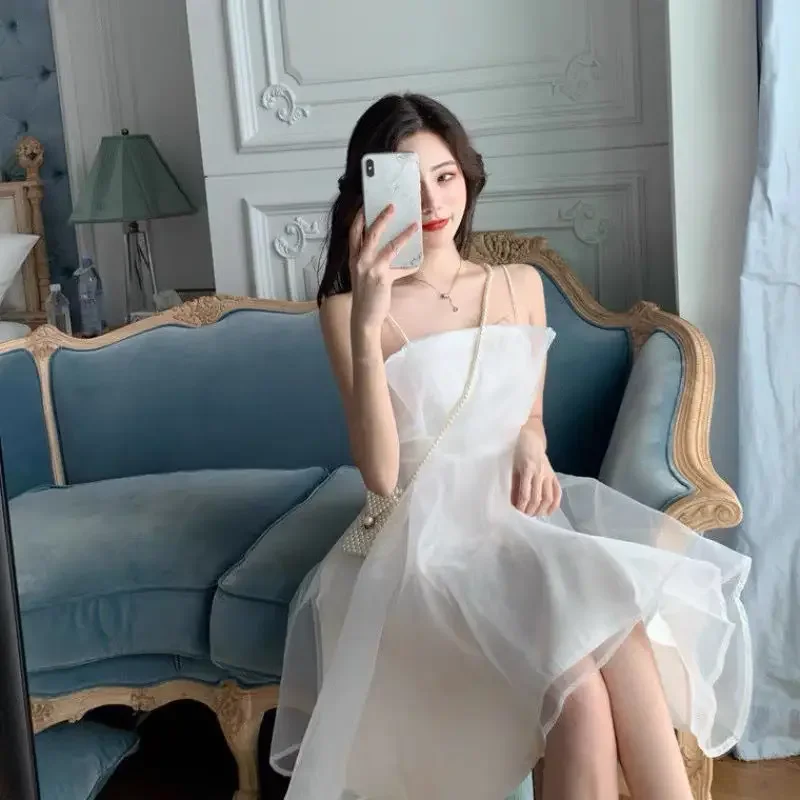 Sleeveless Dresses Women Tunic White Temperament Korean