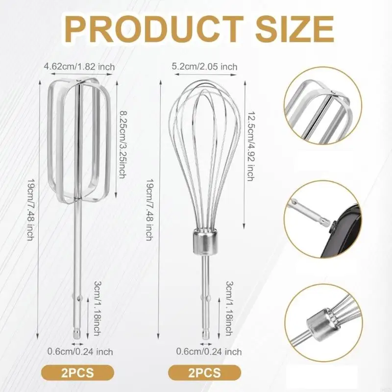 Pack of 4 Stainless Steel Beater Attachments Flour Mixing Whisk for Mixer