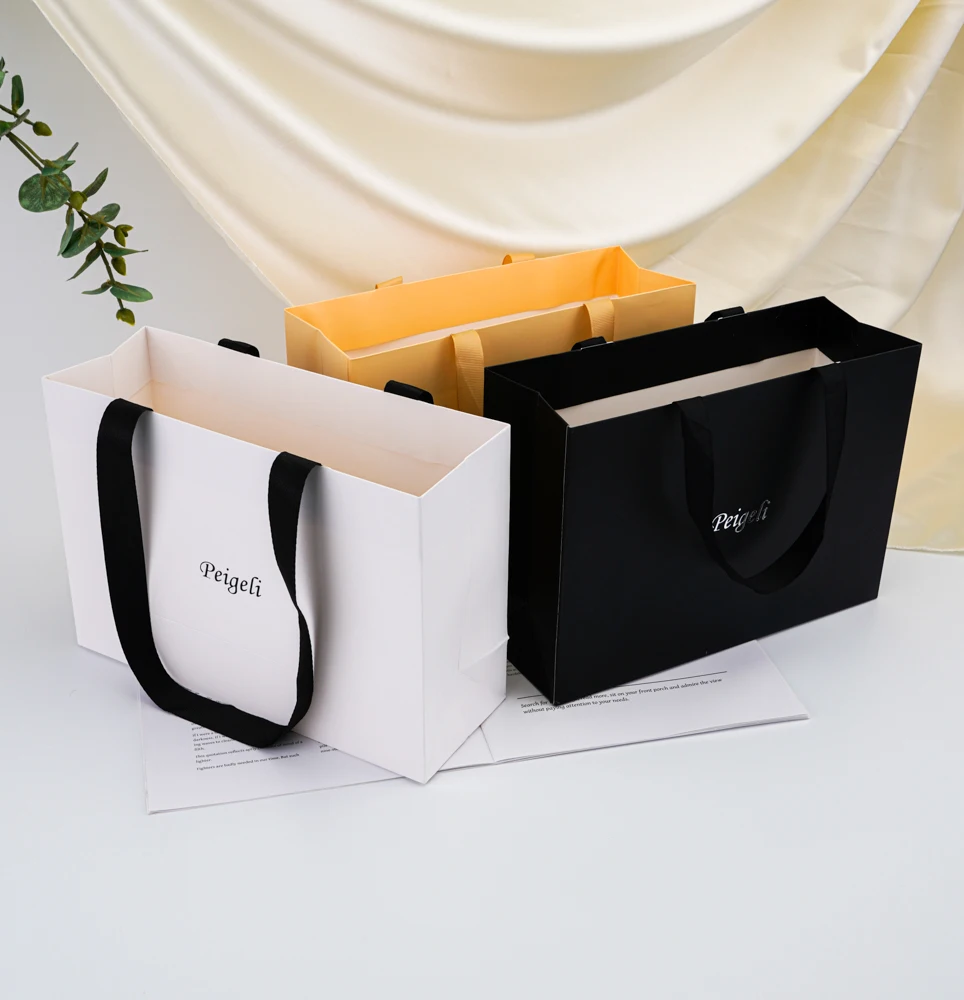 Bolsas De Mano De Embalaje De Cartón Con Asa De Cinta, Bolsa De Compras De Papel De Ropa De Lujo, Logotipo Personalizado, Regalo De Boutique De Salón De Belleza De Alta Gama - AliExprs