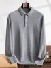 ANGEL 2024 Men's New POLO Shirt 100% Cashmere Knitted Pullover Solid Color Sweater Fall Winter Casual Business Office Jacket 3