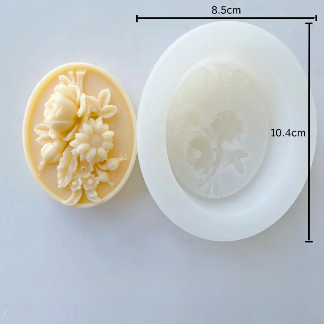 Oval Flower Relief Soap Handmade Silicone Mold DIY Self-made Candle Gypsum Decoration Moulds