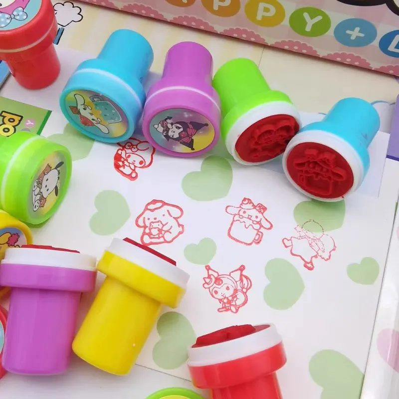 Sanrio Self-Ink Stamps 10Pcs/Set Cute Hello Kitty Kuromi Melody Cinnamoroll Face Seal Diy Painting Photo Album Stamp Kids Toys self ink stamps