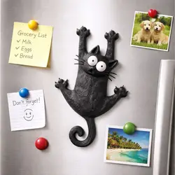 Adorable Magnetic Cat Refrigerator Magnet - Hang in There, Fridge Kitty (Black)