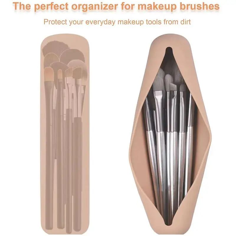 Travel Makeup Brush Holder, Silicon Material Portable For Getting Ready, Travelling, Trendy Cosmetic Case Makeup Organizers 5