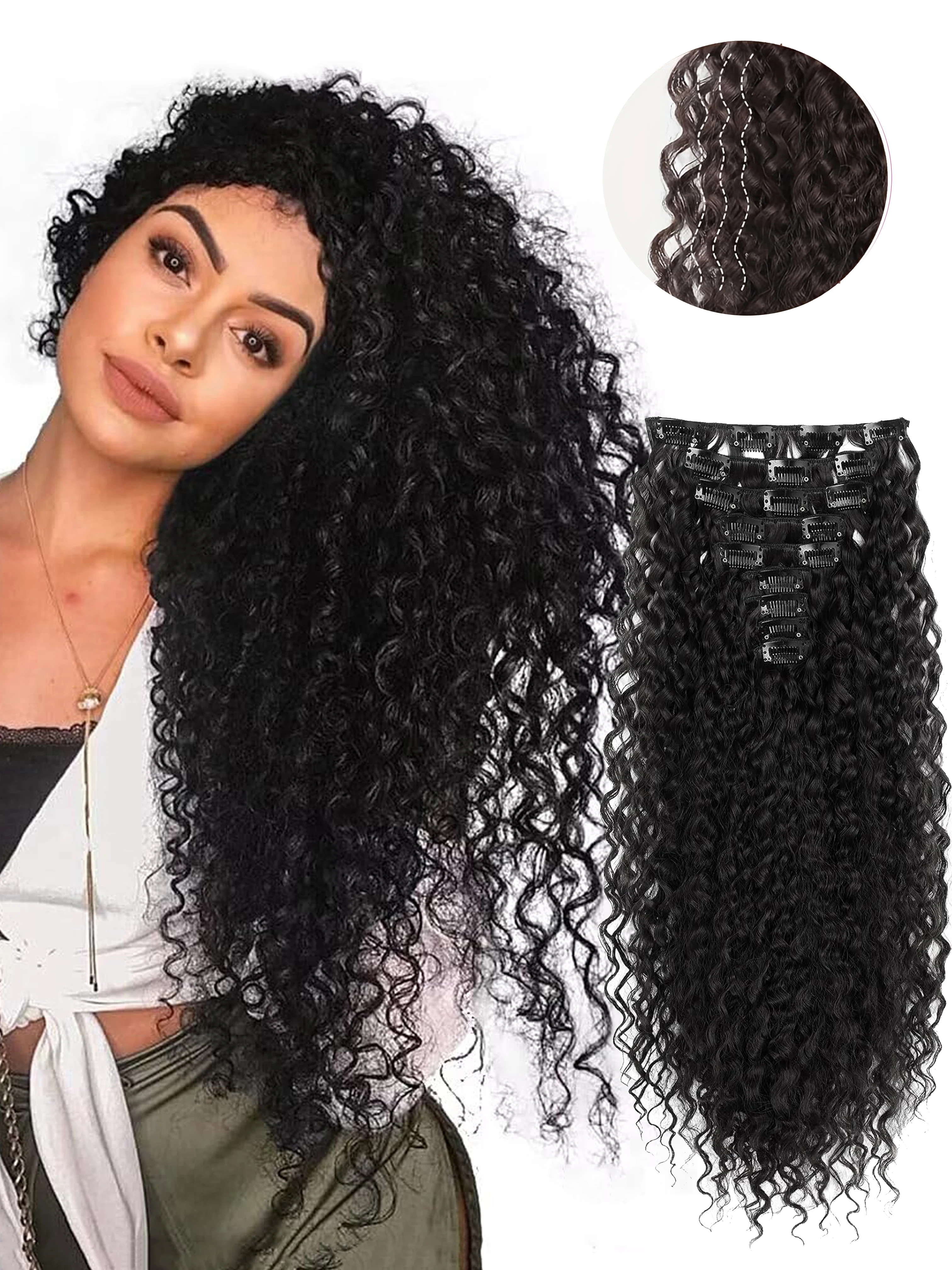 9PCS 22 Inch Curly Clip In Hair Extensions