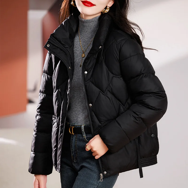 

Хлопковые женские толстые парки на молнии осенние черные пальто с эластичной резинкой на талии средней длины куртки с карманами пальто Элегантные корейские теплые зимние 2023