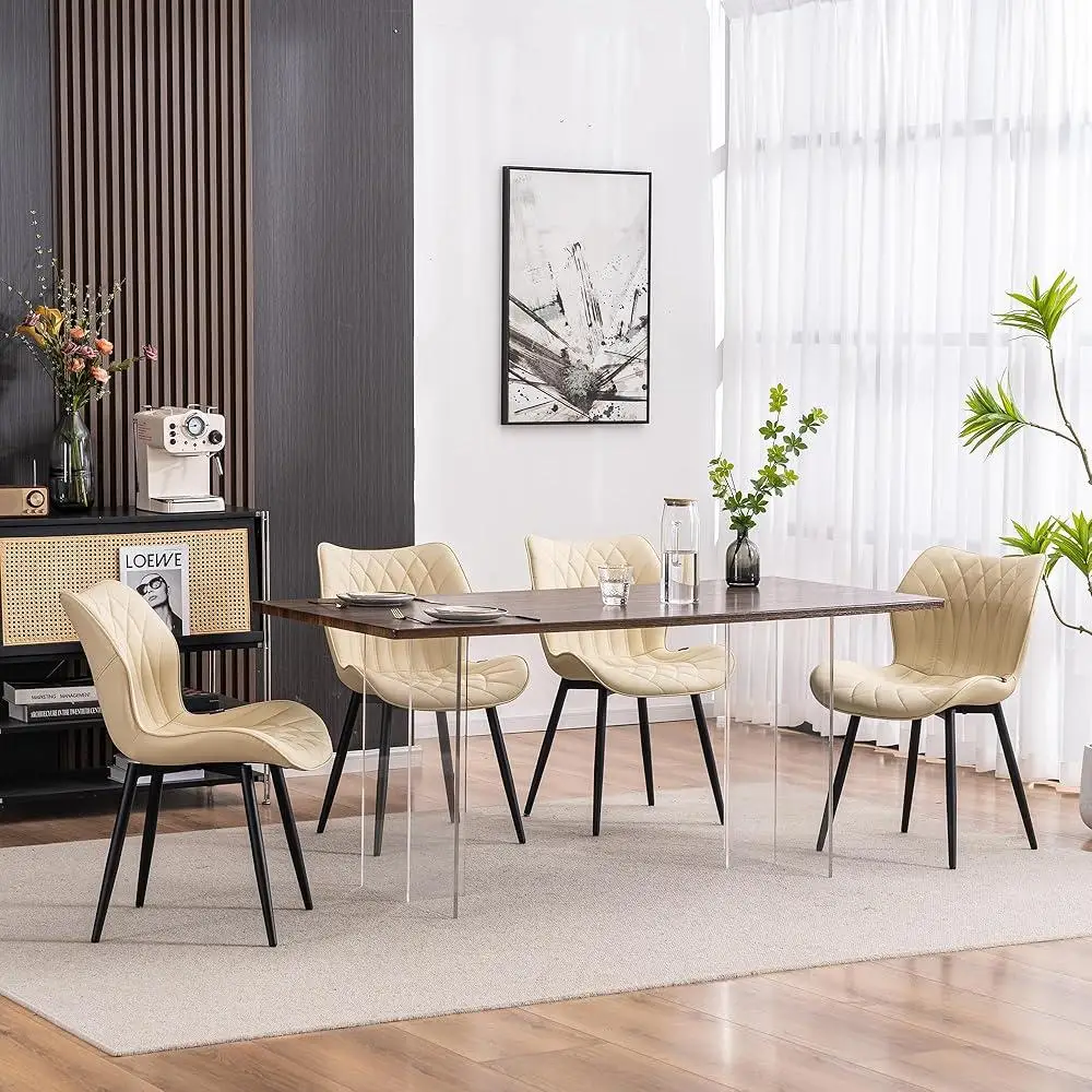 Upholstered Faux Leather Dining Chairs Set of 2 Modern Wing Back Kitchen Side Chairs Comfortable Heavy-Duty Metal Frame 5
