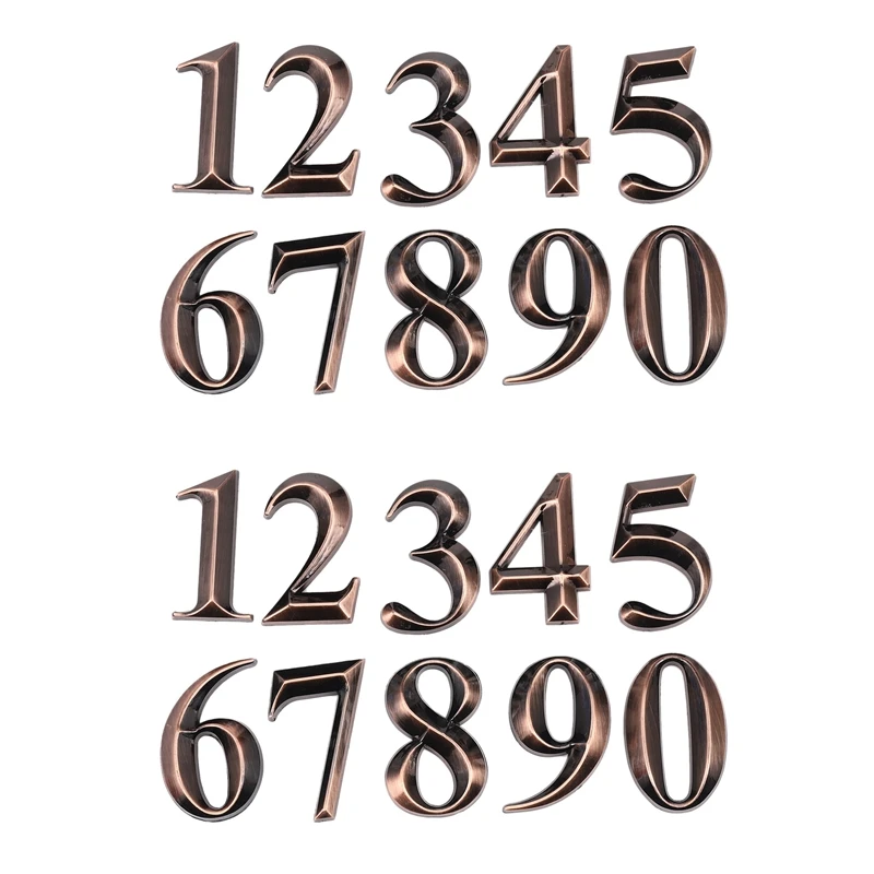 

20Pc Gate Digits 0 To 9 Number Tag Numeral Door Plaque House Drawer Sign Plating Hotel Home Sticker Bronze