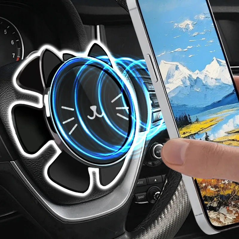 Magnetic Car Phone Holder Cartoon Maneki Neko Lucky Cat Steering Wheel Gravity Gyroscope Anti Shake Magnetic Cellphone Bracket phone holder mobile phone holder