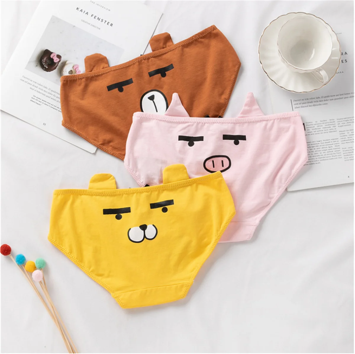 

Japanese Cute Loli Kawaii Girl Panties Solid Color Printing Pig Bear Ear Cotton Comfortable Soft Lively Fashion Women Briefs