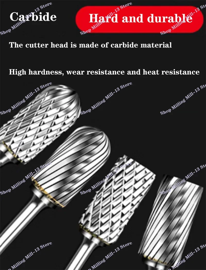 10pc 1/8" Shank Tungsten Carbide Milling Cutter Rotary Tool Burr Double Diamond Cut Rotary Dremel Tools Electric Grinding