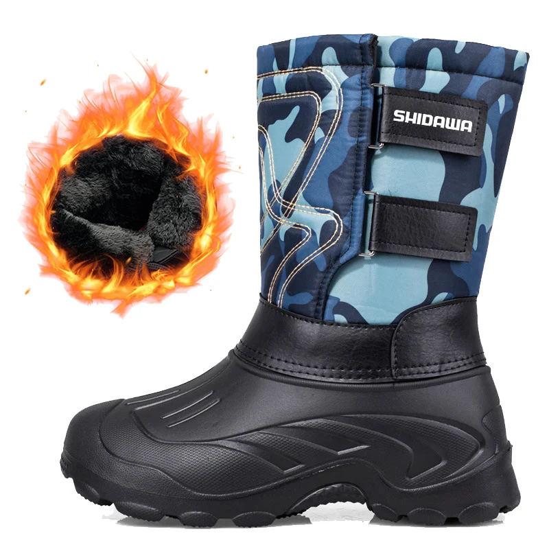 

Winter Plush Waterproof Fishing Cotton Shoes, Outdoor Thickened Warm Medium Tube Men's Snow Boots, Anti Slip Hiking Camping Shoe