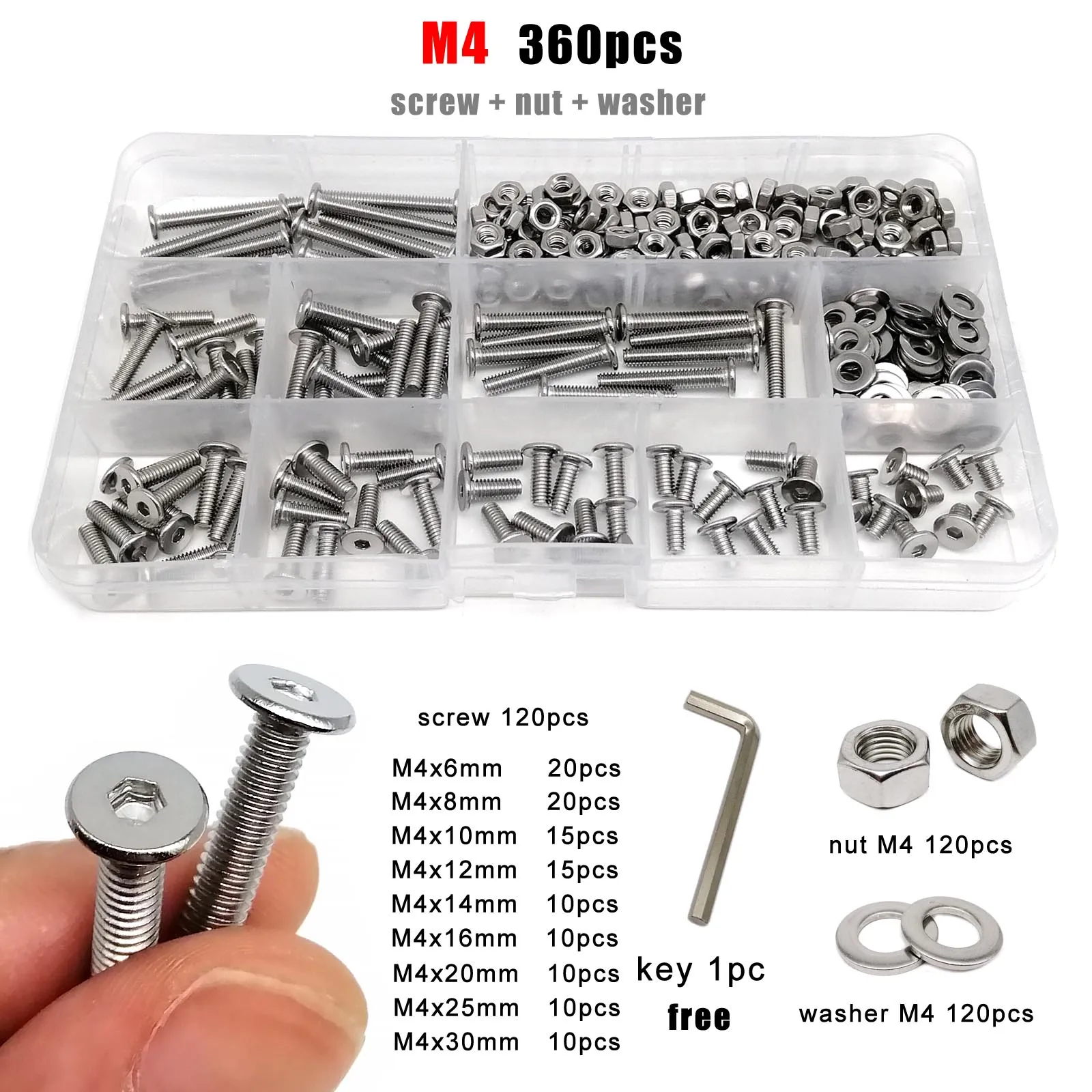 M1.6 M2 M2.5 M3 M4 M5 M6 M8 304 Stainless Steel CM Allen Hex Socket Ultra Thin Flat Wafer Head Screw Bolt Nut Washer Set Kit Box