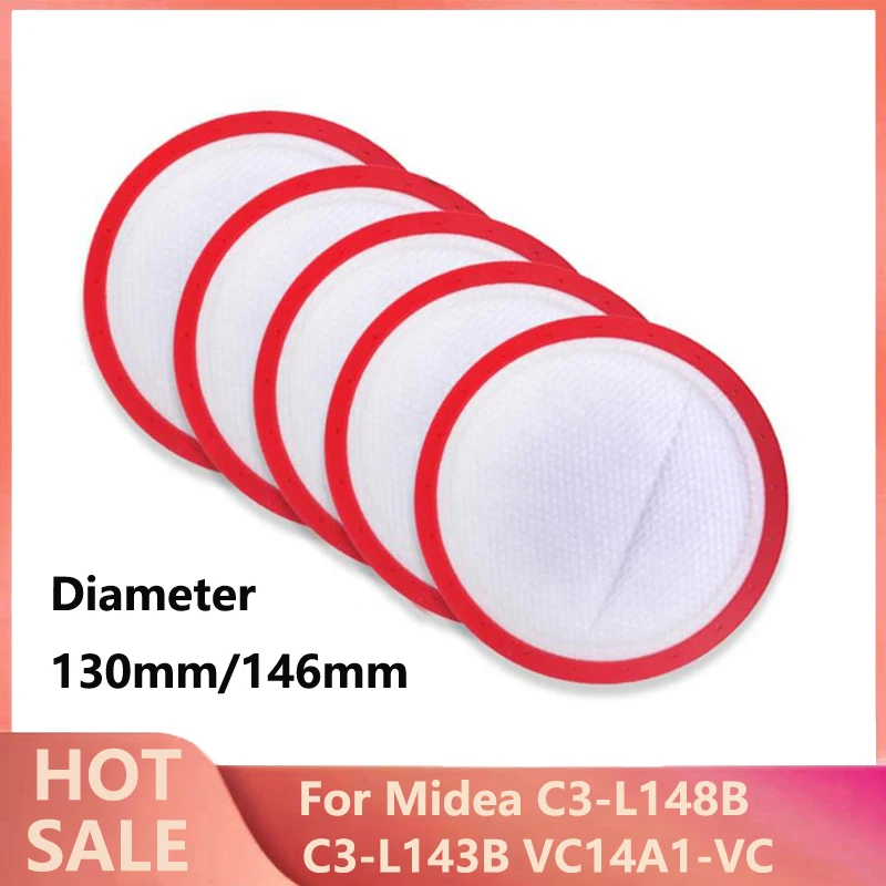 Replacement Washable Vacuum Cleaner Round HV Filter Cotton HEPA filters elements for Midea C3-L148B C3-L143B VC14A1-VC 146/130mm 50pcs 8 98mm humidifiers filters cotton swab for usb air ultrasonic humidifier