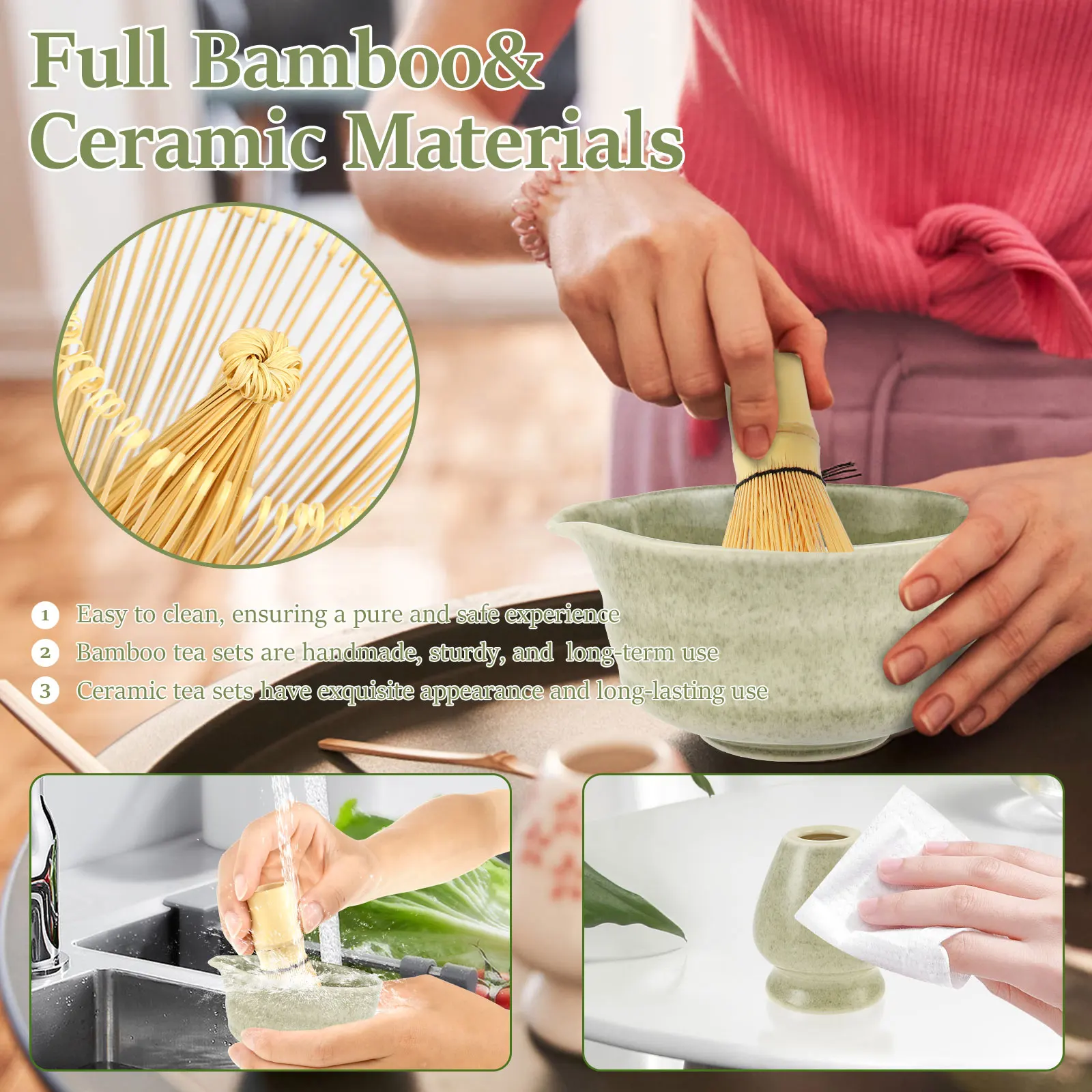 Matcha Set Includes Matcha Bowl with Spout Whisk Holder Bamboo Whisk Spoon and Tea Scoop Complete Japanese 5 Pcs