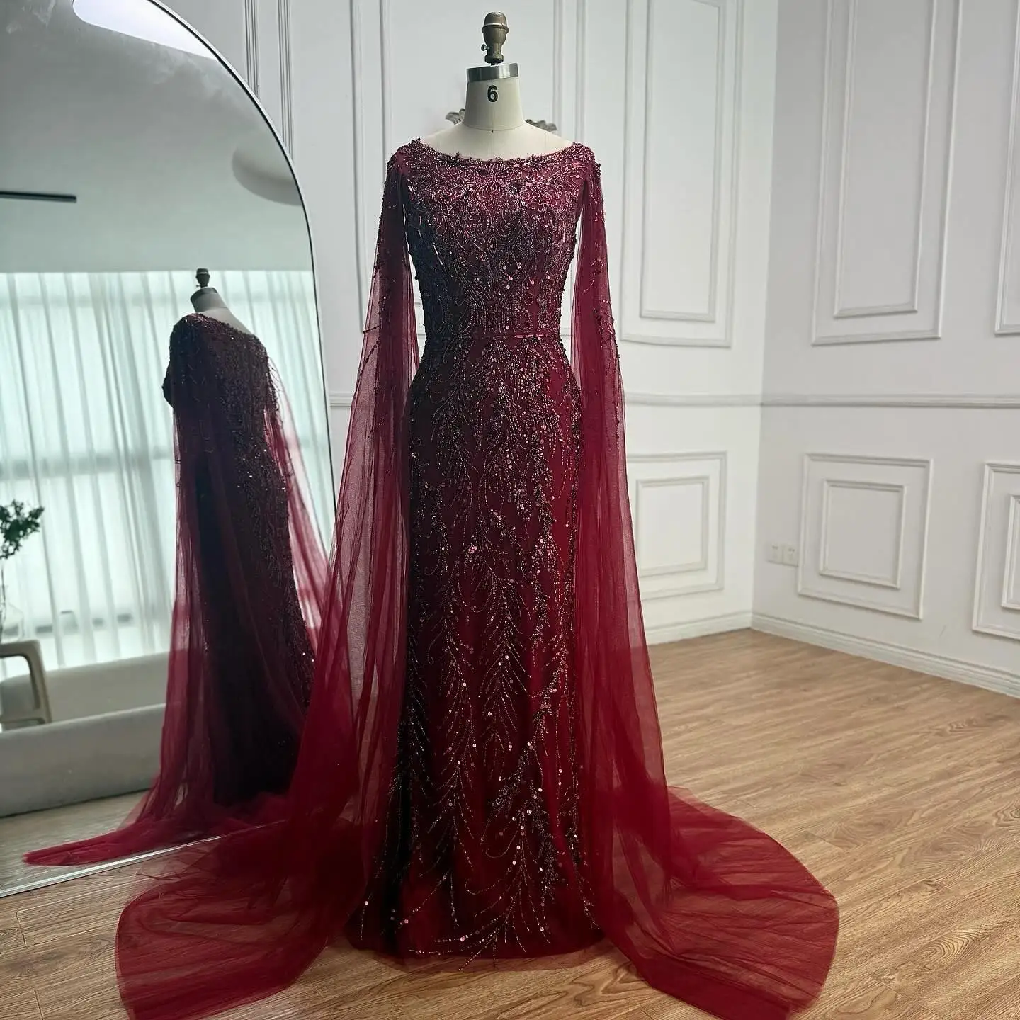 Saudi Arabia Blue Beaded Mermaid Evening Dress Elegant Cape Sleeve Boat  Neck Gown Party SERENE HILL 2025 Customized GLA73078 - AliExpress 320