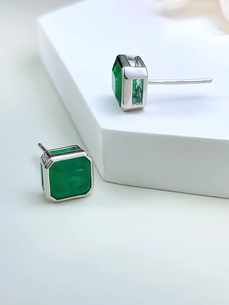 Fashionable Luxury Retro Green 925 Sterling Silver Earrings, Simple Daily Versatile Engagement Jewelry Wholesale