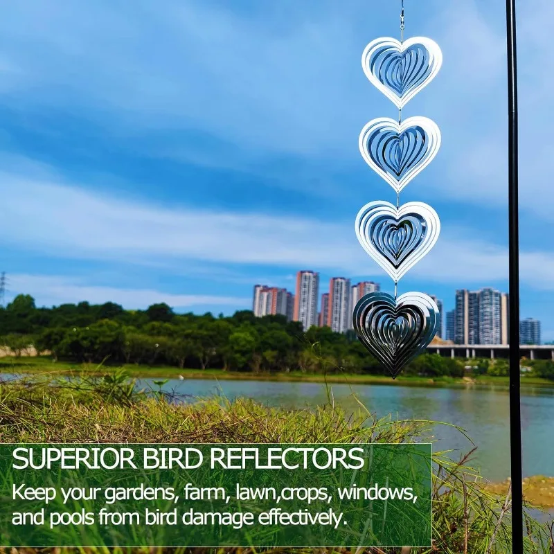 Heart Wind Chime 3D Metal Heart Wind Spinner Hanging Rotatable Heart Wind Spinner Love Spinner For Garden Hanging Ornament 6