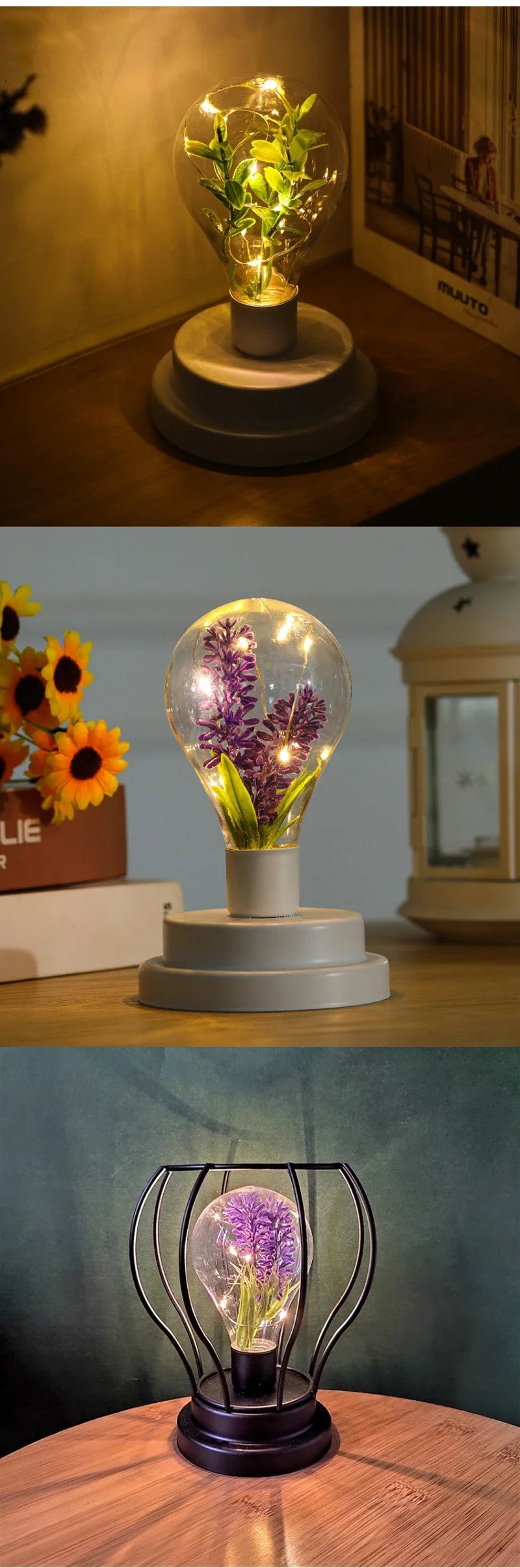 Description Picture 6 of itemLED Night Light Green Plant Copper Wire Lamp Battery Powered For Desktop Bedside Children Bedroom Home Decoration Nights Lights