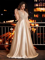Plus Size Elegant Sequins Evening Dress For Women 2025 Deep V-neck Satin Prom Party Dress Floor Length Formal Gowns - Image 4