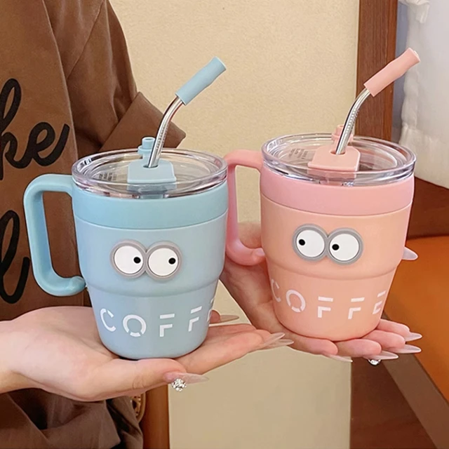Kawaii Coffee Thermos Cute Stainless Steel Thermal Cup Mug With Straw For  Hot Cold Coffee Water
