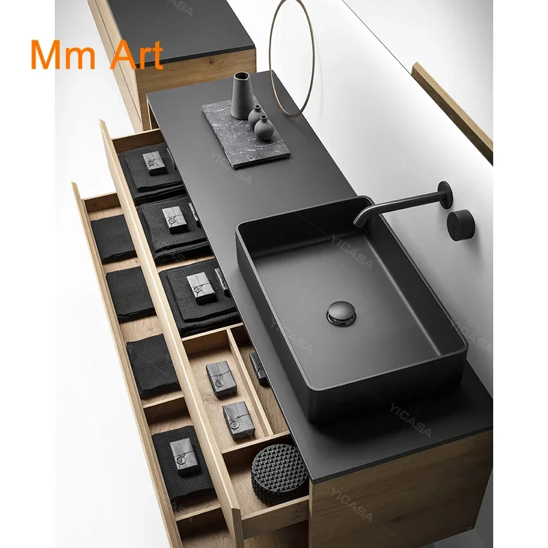 black color bathroom vanity cabinets with single and double sink