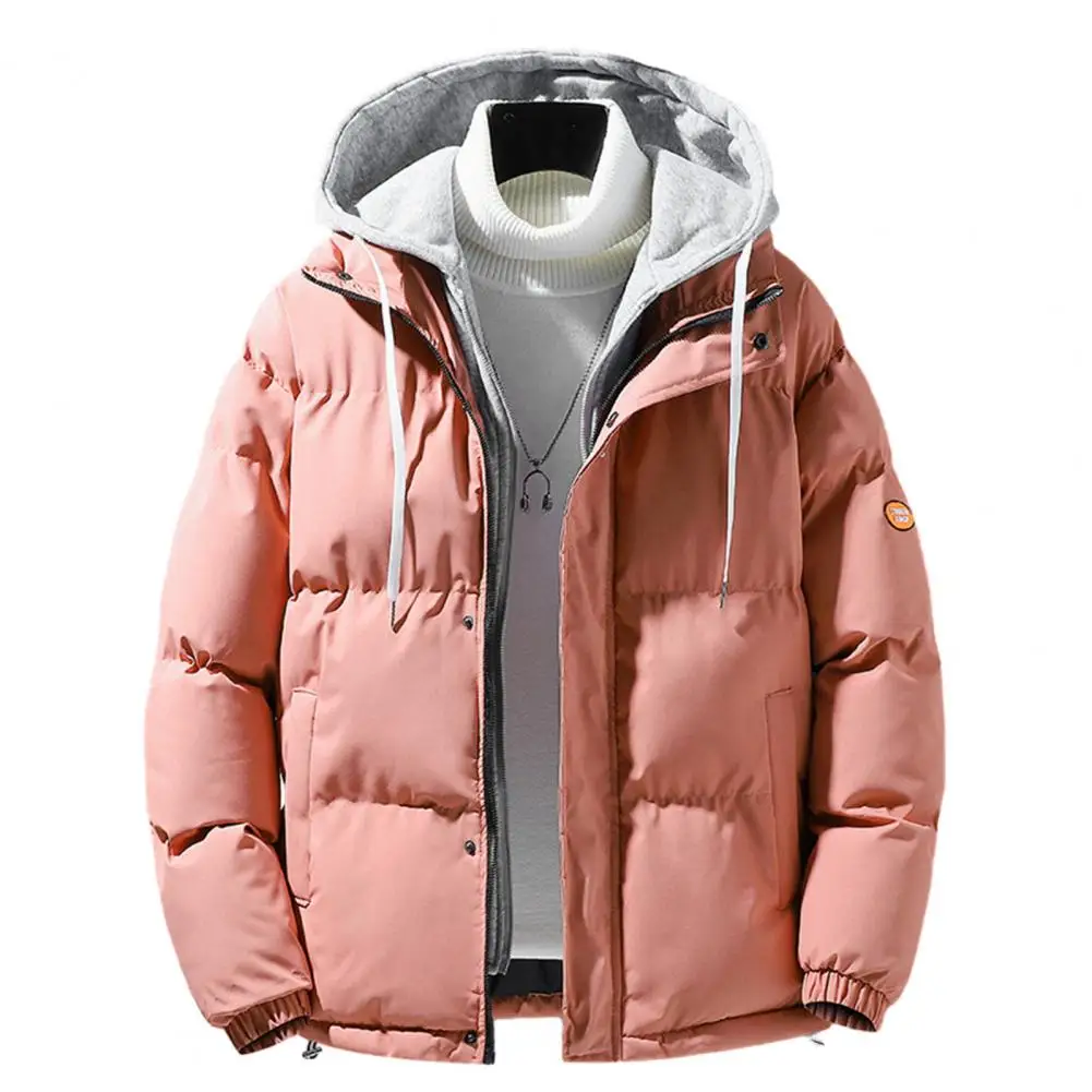 

Men Hooded Long Sleeve Coat Fake Two Pieces Pockets Zipper Placket Jacket Windproof Cotton jaqueta masculina