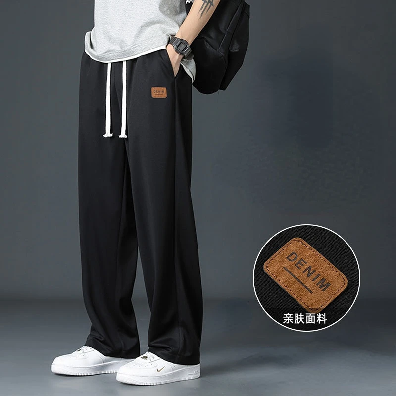Spring Summer Men Oversize Casual Pants Fashion Male Drawstring Elastic Waist Solid Loose Sports Wide Leg Straight Trousers wide leg pants