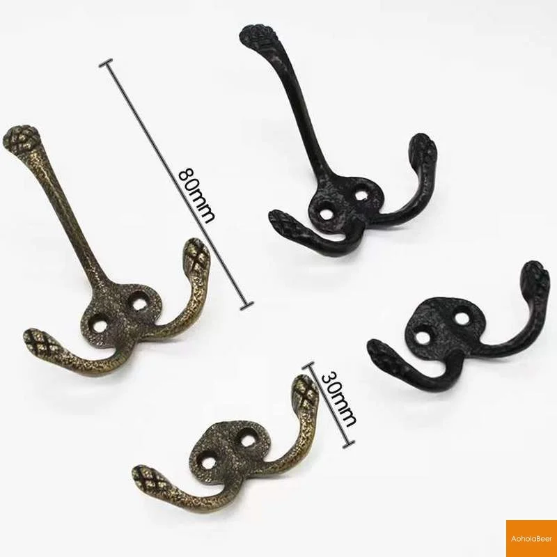 5 Units Double Wall Hooks Decorative Door Mounted Key Hat Hanger Antique  Clothes Hook Bedroom Vintage Robe Hook with Screws