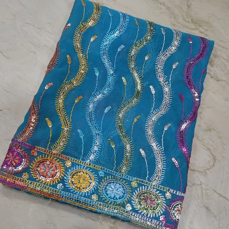 Classic Indian Long Dupatta Turquoise Scarf Beaded Sequins Embroidery Georgette Veil 2023 out sport bicycle motorcycle bandana scarf headband variety turban hood magic veil head scarf multi function sport