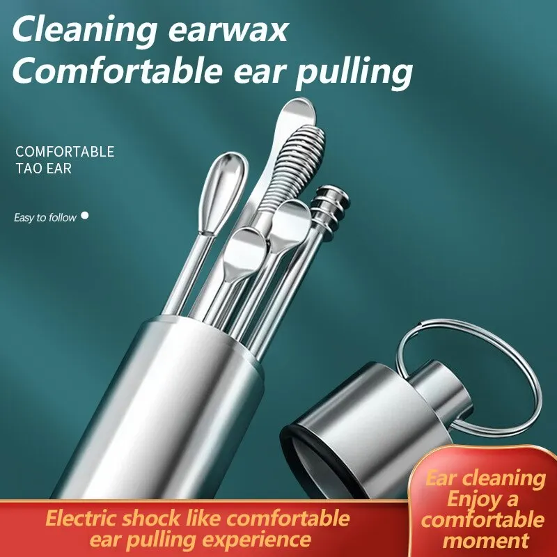 Ear Pick Stainless Steel Earwax Picking Tool Integrated People Children Spiral Barbecue Cleaner 6 Piece Set