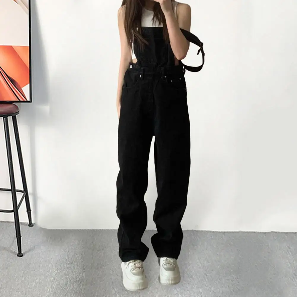 

Women Overalls Stretchy Jumpsuit Vintage Jumpsuit Loose Fit High Waist Straight Wide Leg Preppy Style Overalls with for Women