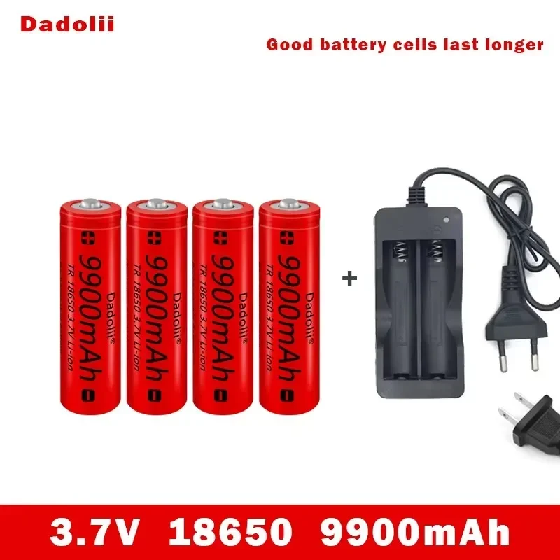 18650 Battery Rechargeable Battery 3.7V 18650 9900mAh Capacity Li-ion Rechargeable Battery For Flashlight Torch Battery+Charger 5