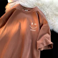 Men Women's Smiling Face Funny Fashion Couple Short Sleeved T-shirt American Basic Simple Oversized Loose Boys' Pullover Top 6