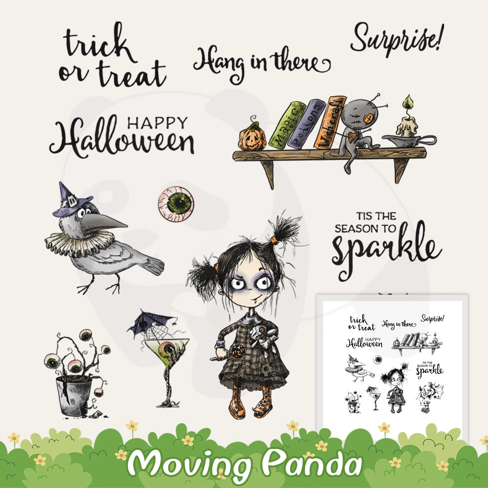 Happy Halloween Metal Cutting Dies Clear Stamp Ghost Sparkle Girl Scrapbooking Diy Cut Dies Timbri In Silicone Per La Creazione Di Carte