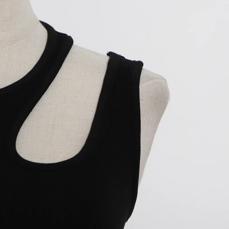 Casual y2k White Cut Out Women's T Shirt Round Neck Sleeveless Slim T Shirts Female Clothing 2022 Summer Fashion crop top women