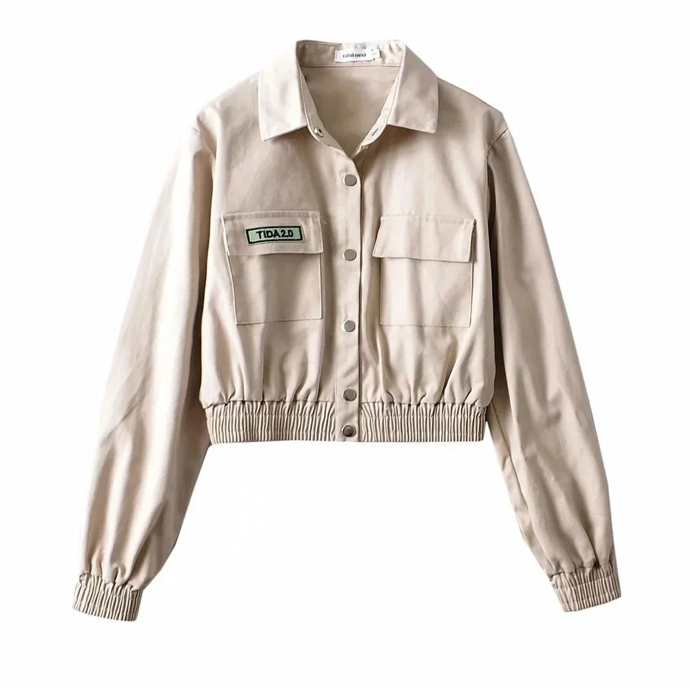 Letter Button Short Jacket Fashion Casual Long Sleeve Pocket Jackets Autumn Winter 2022 Streetwear Turn Down Collar Slim Jacket