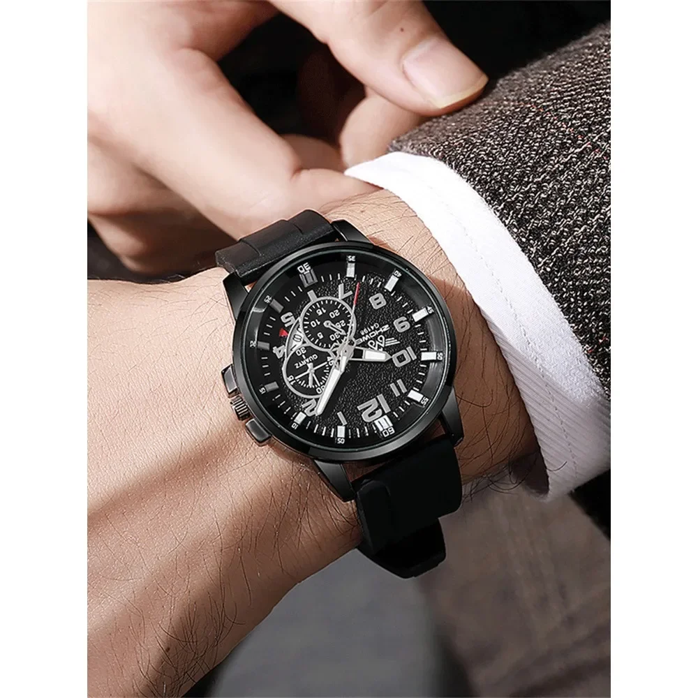 5-piece casual fashion business silicone scale calendar men's youth quartz watch set