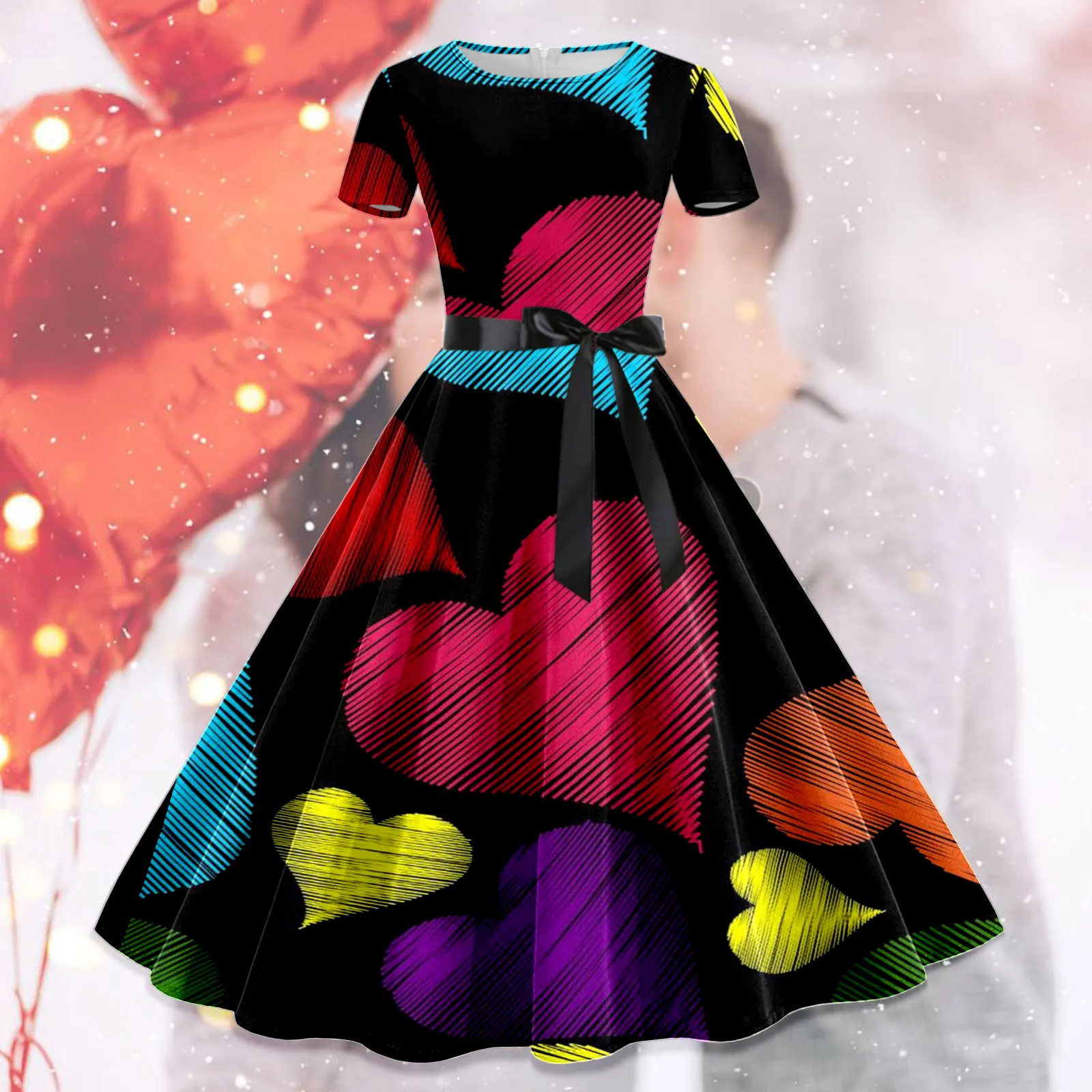 

Женское миди-платье с круглым вырезом, с принтом