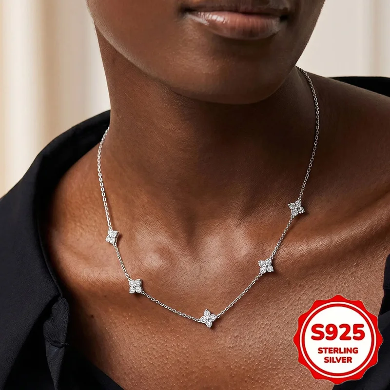 Dainty Lucky Leaf Necklace for Women 925 Sterling Silver 14K Gold Plated Cute CZ Flower Pendant Choker Fashion Jewelry Gifts