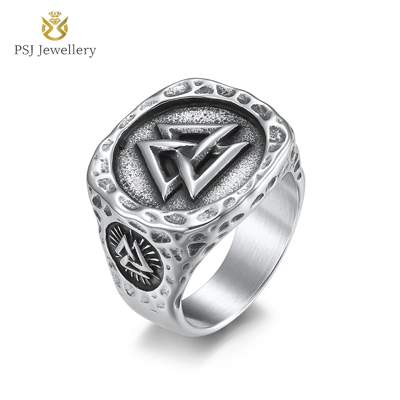

PSJ Fashion Vintage Jewelry Accessories Large Size 19.5mm Triangle Design Titanium Stainless Steel Finger Ring for Men
