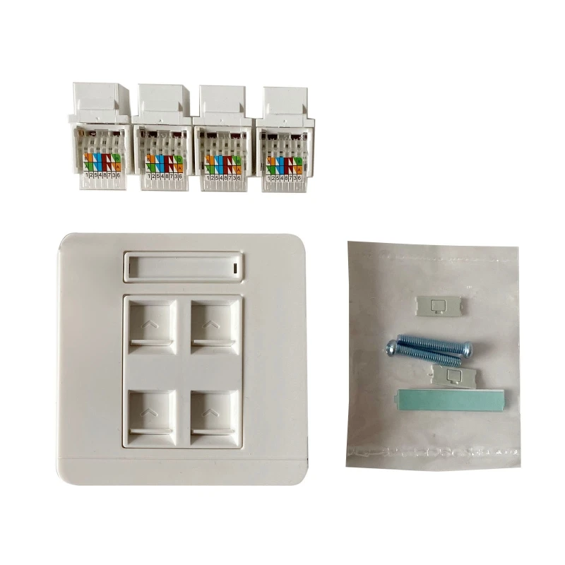 

86x86mm Gigabit 4-Port Cat6 Rj45 Network Wall Plug LAN Internet Plug Toolless