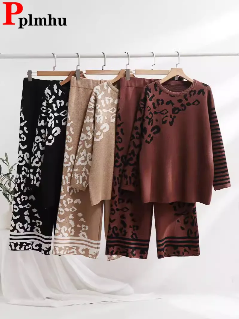 Two-piece long sleeve crew neck tracksuit for women, track clothing, jacket, tops, high-waisted sweatpants, casual wear, knitted, autumn, winter.