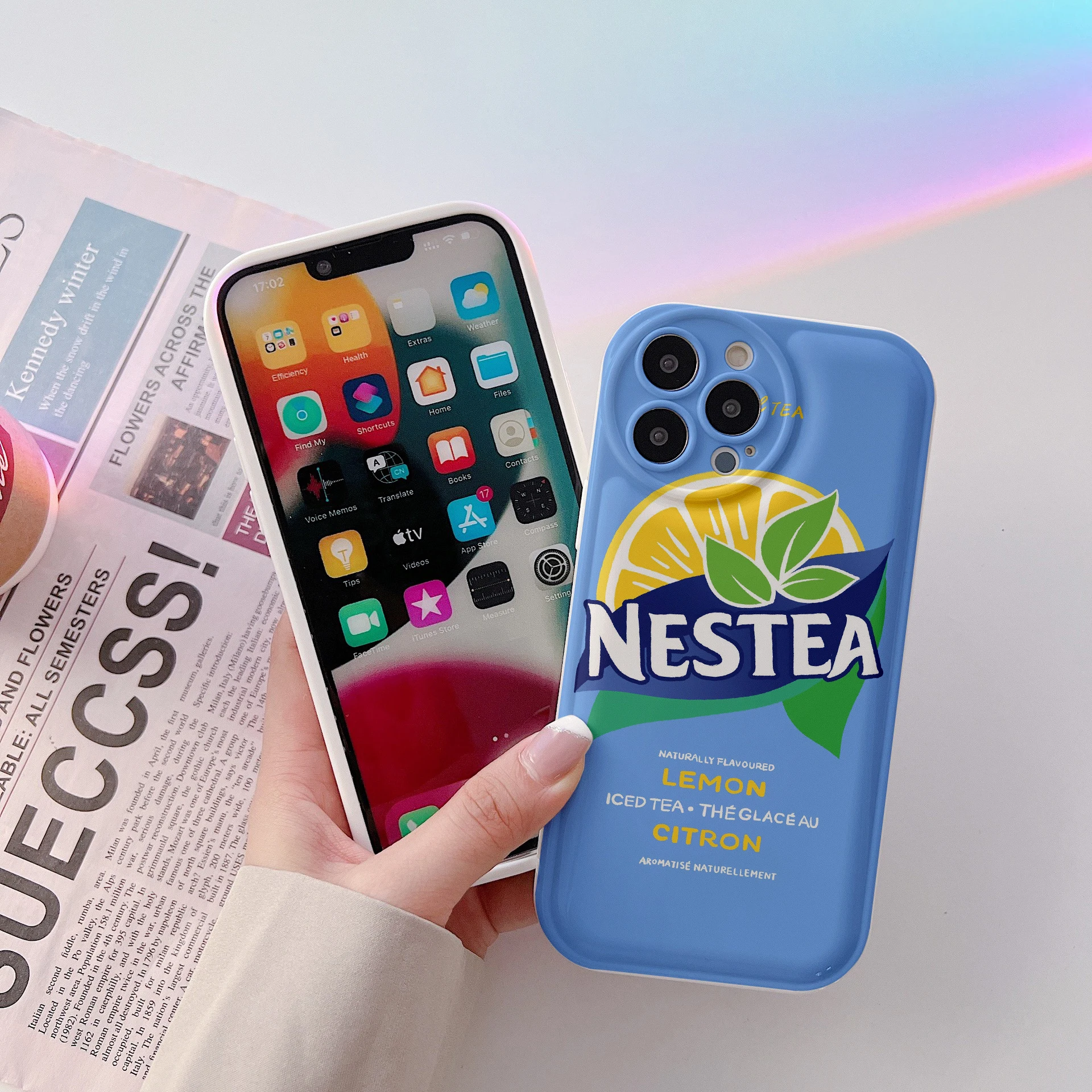 Custodia Per Telefono Con Cuscino D'Aria Posteriore Per Iphone 11,12Mini,13,14Pro,15,Xsmax,8Plus, Protezione Dell'Obiettivo, Imbottita, Nestea Lemon T