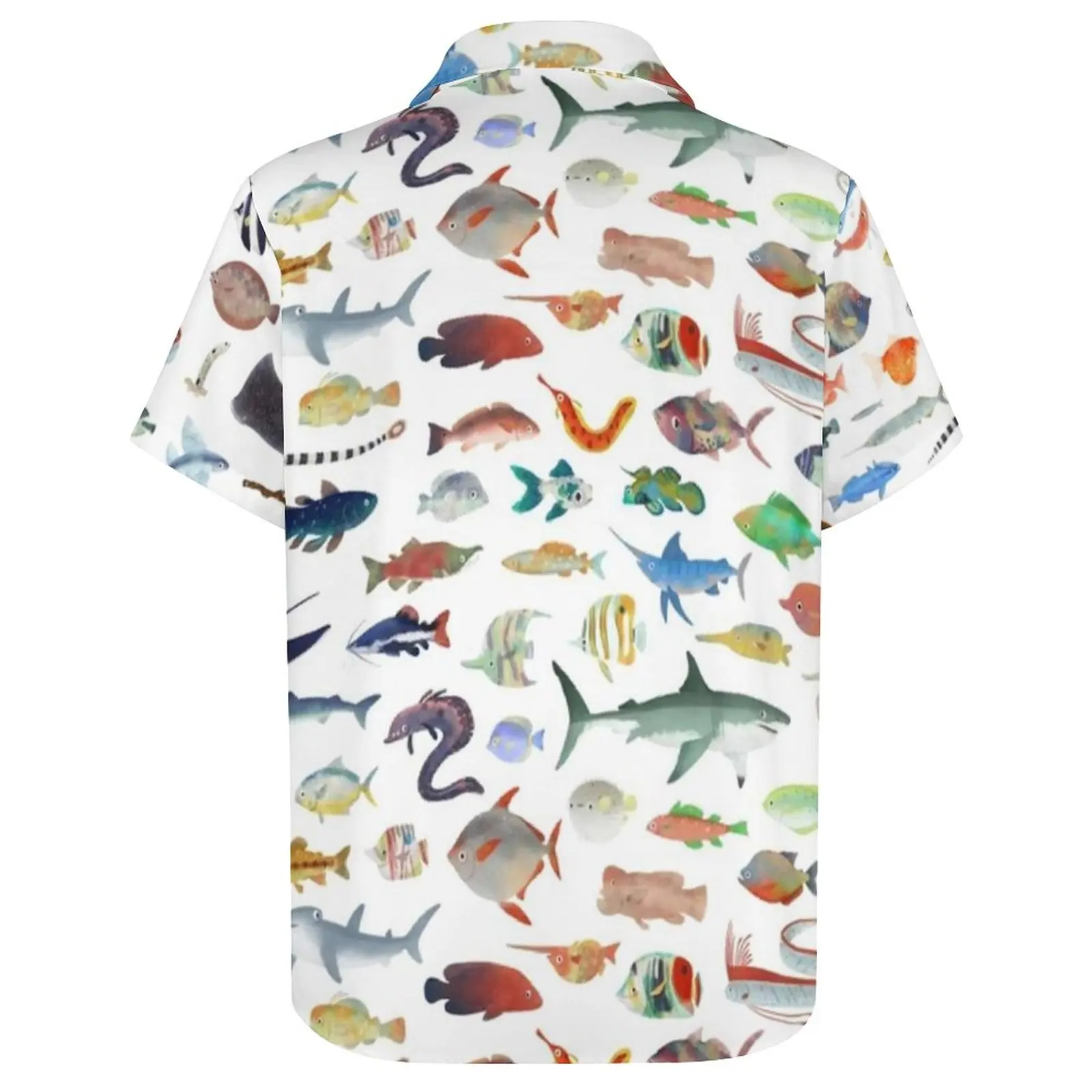 Great White Shark Hawaiian Shirt Ocean Life One Hundred Fish Print Casual  Shirts Mens Aesthetic Blouses Summer Short Sleeves