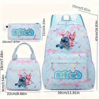 3pcs Back-to- Set Stitch Cartoon Stitch Backpack, Storage Bag Cartoon Tote Bag, Soft Cloth Shoulder Bag, Birthday Gift 1
