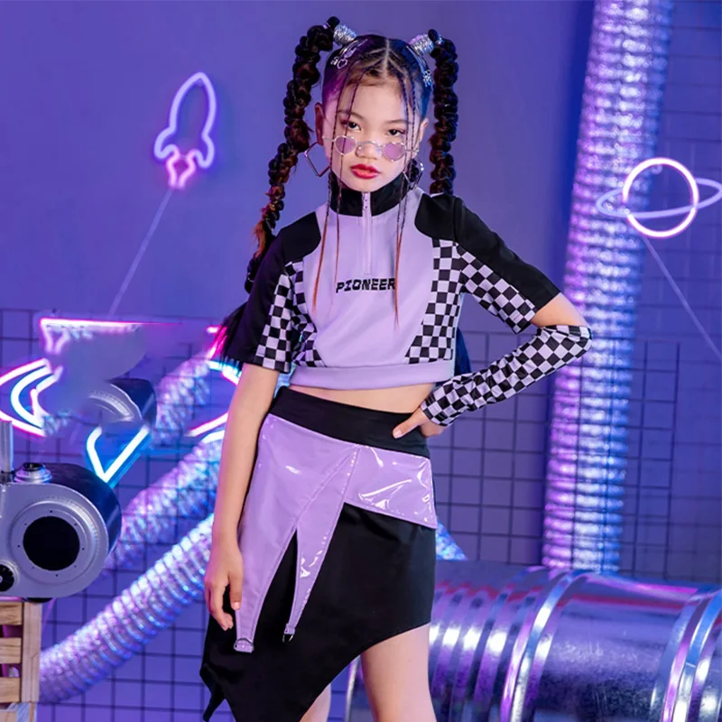 

New K-pop Stage Girls' Fashionable Outfit Jazz Dance Performance Suit Kids Hip-hop Fashion Costume Children's Runway Wear XH37