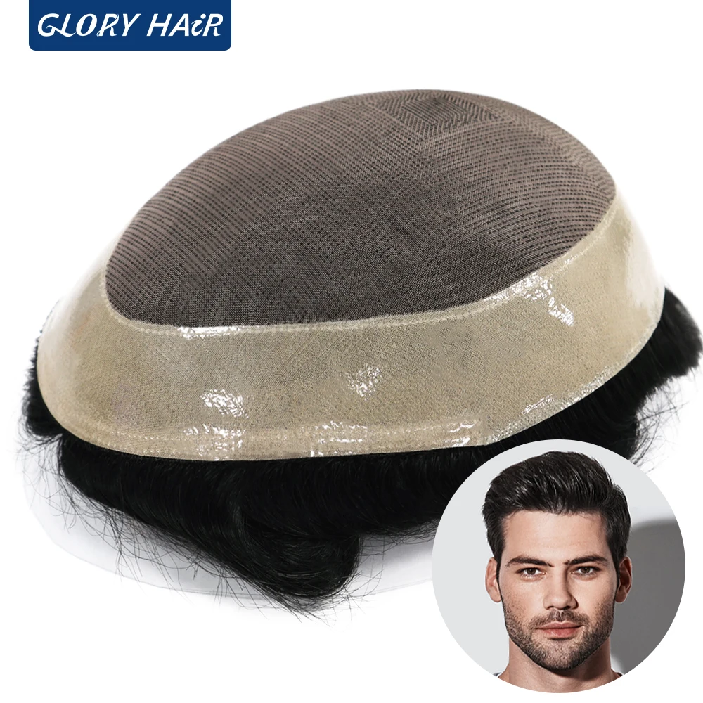 GLORYHAIR - 6 Inches Men's Capillary Prosthesis Durable Human Hair Mono Toupee Wig for Men